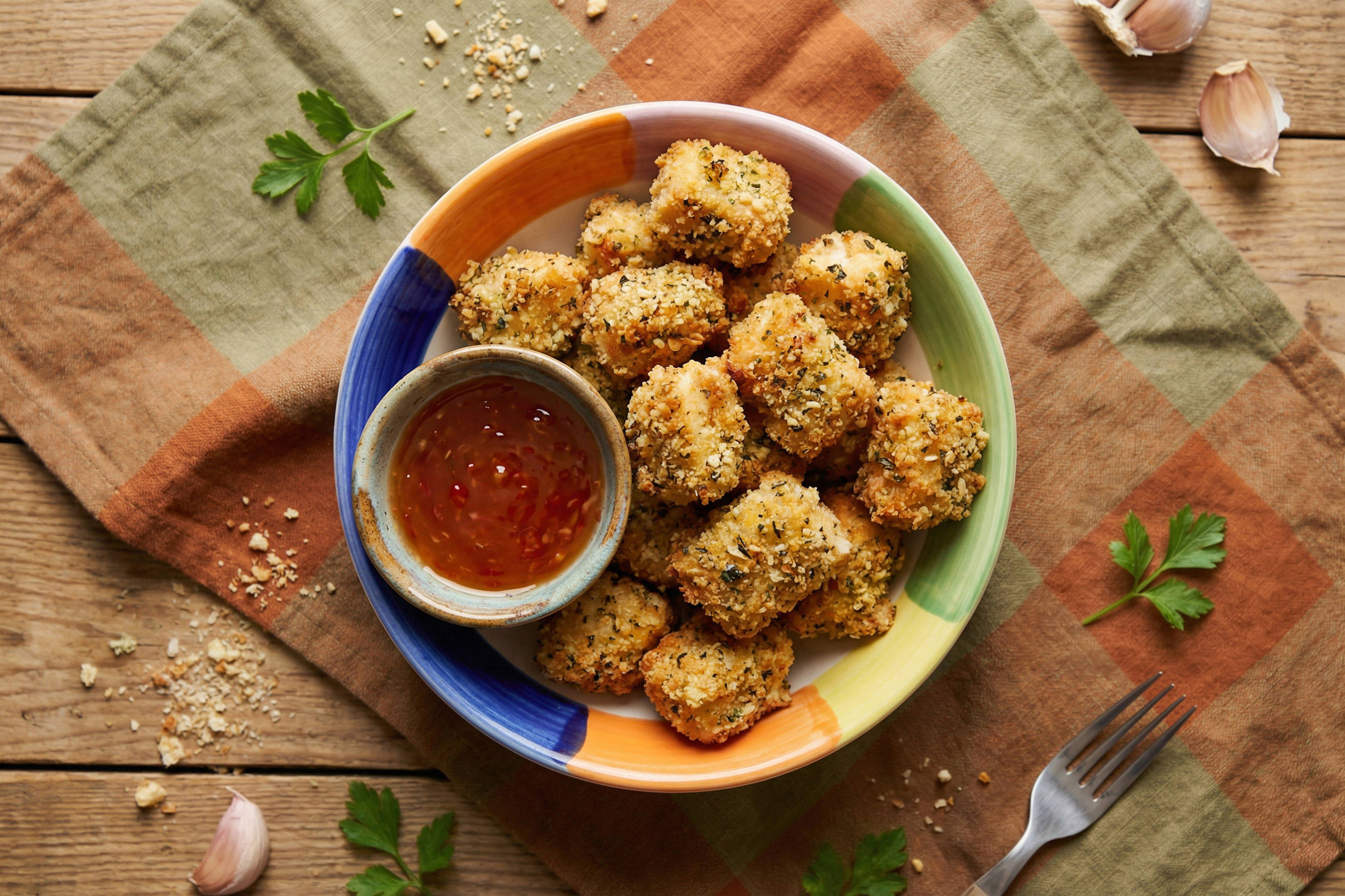 Air Fryer Crispy Chicken Bites with Garlic Herb Crumb