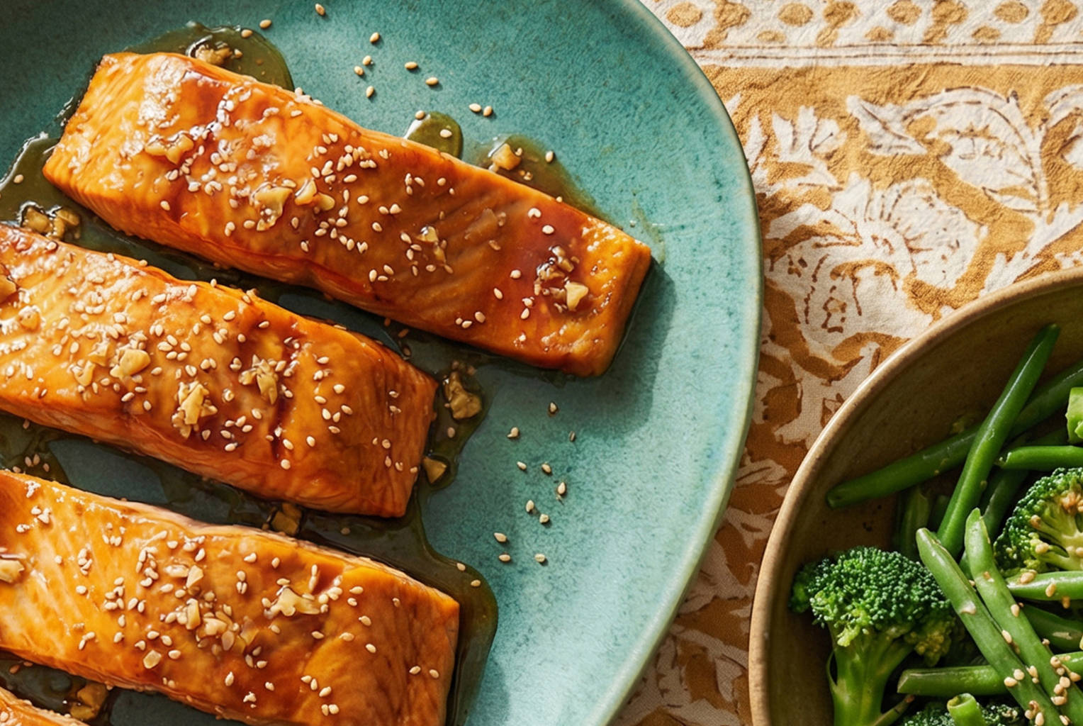 Air Fryer Honey Ginger Salmon with Sesame Greens