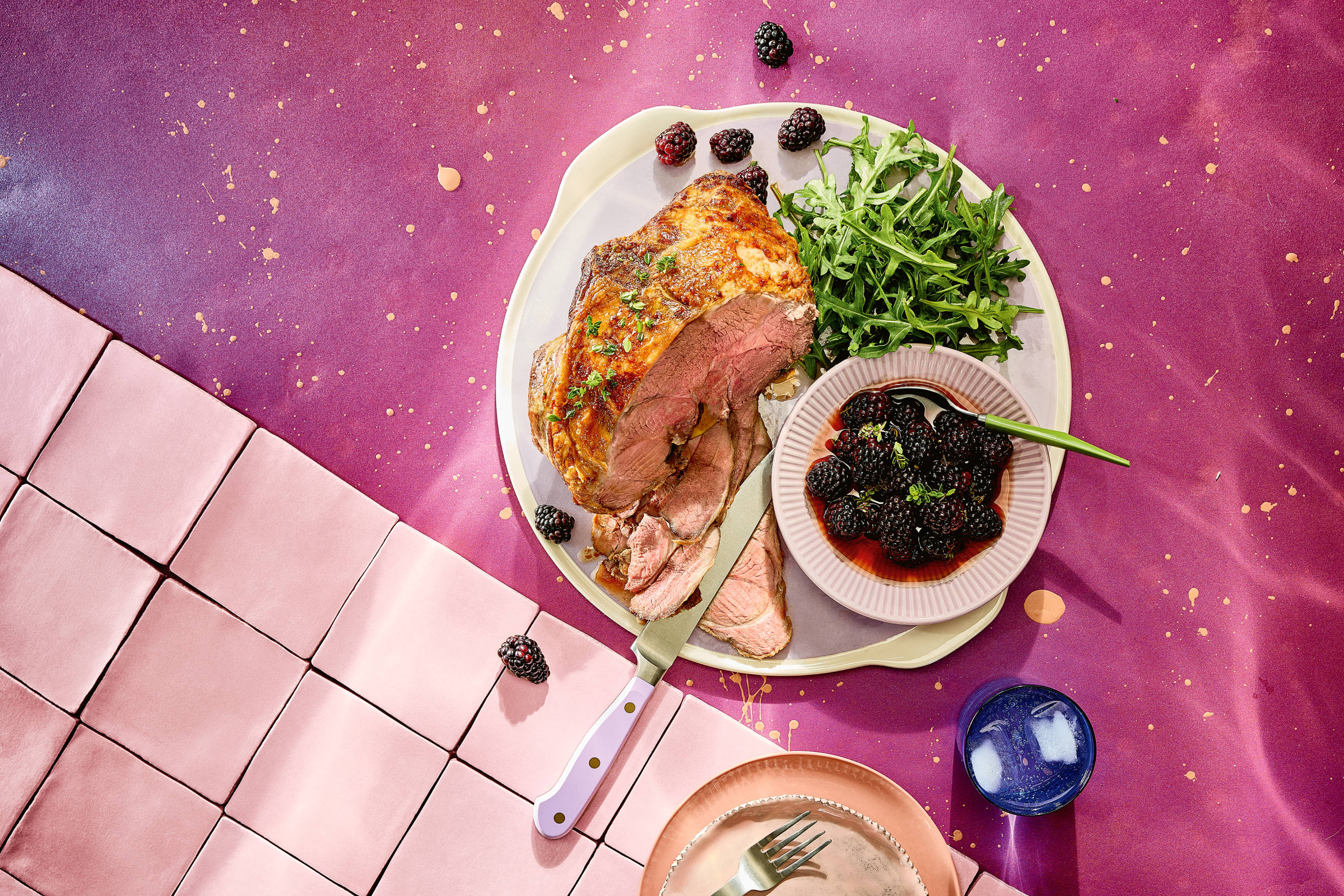Roast Lamb with Balsamic Thyme Blackberries Recipe
