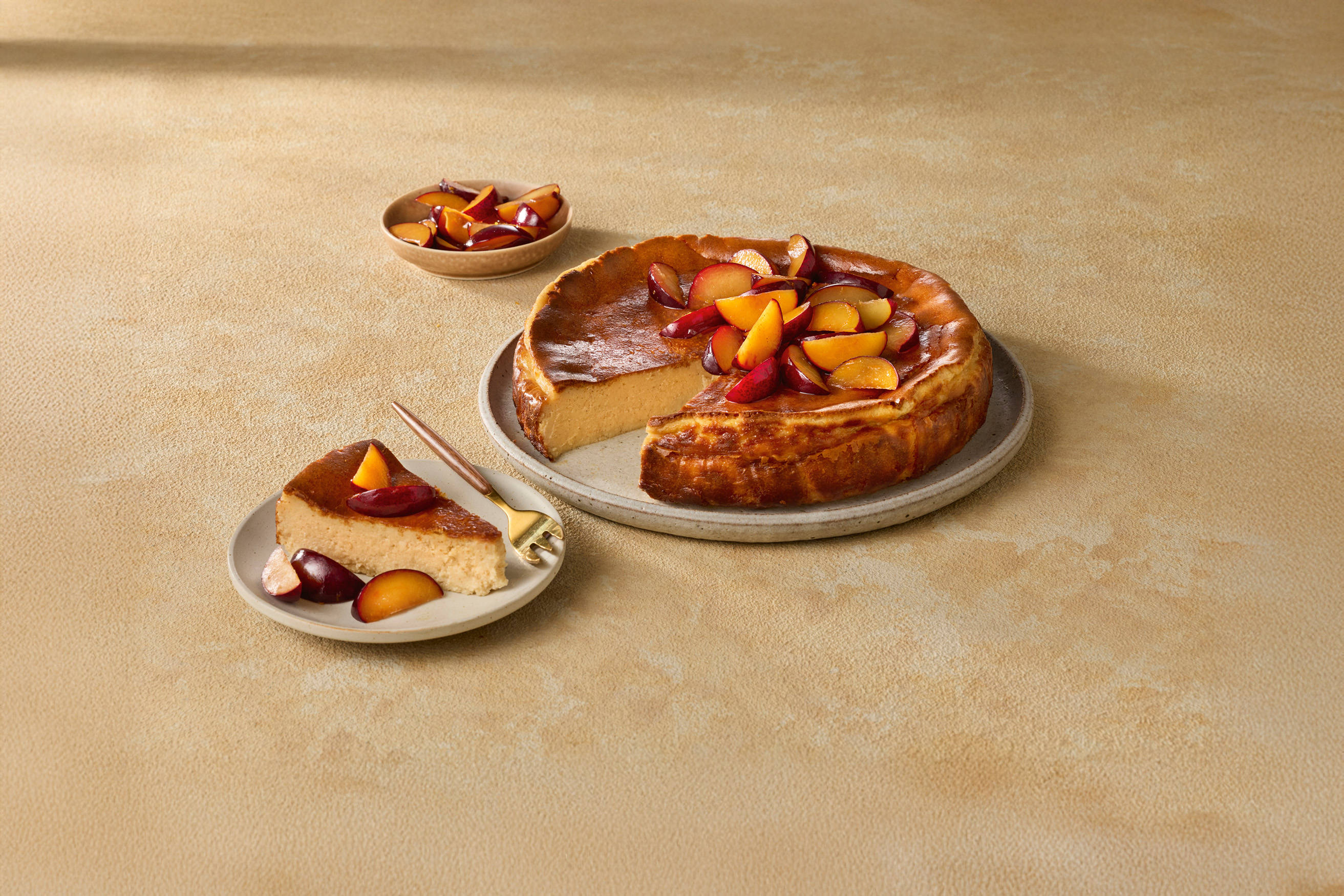 Cinnamon Burnt Basque Cheesecake with Soaked Plums Recipe