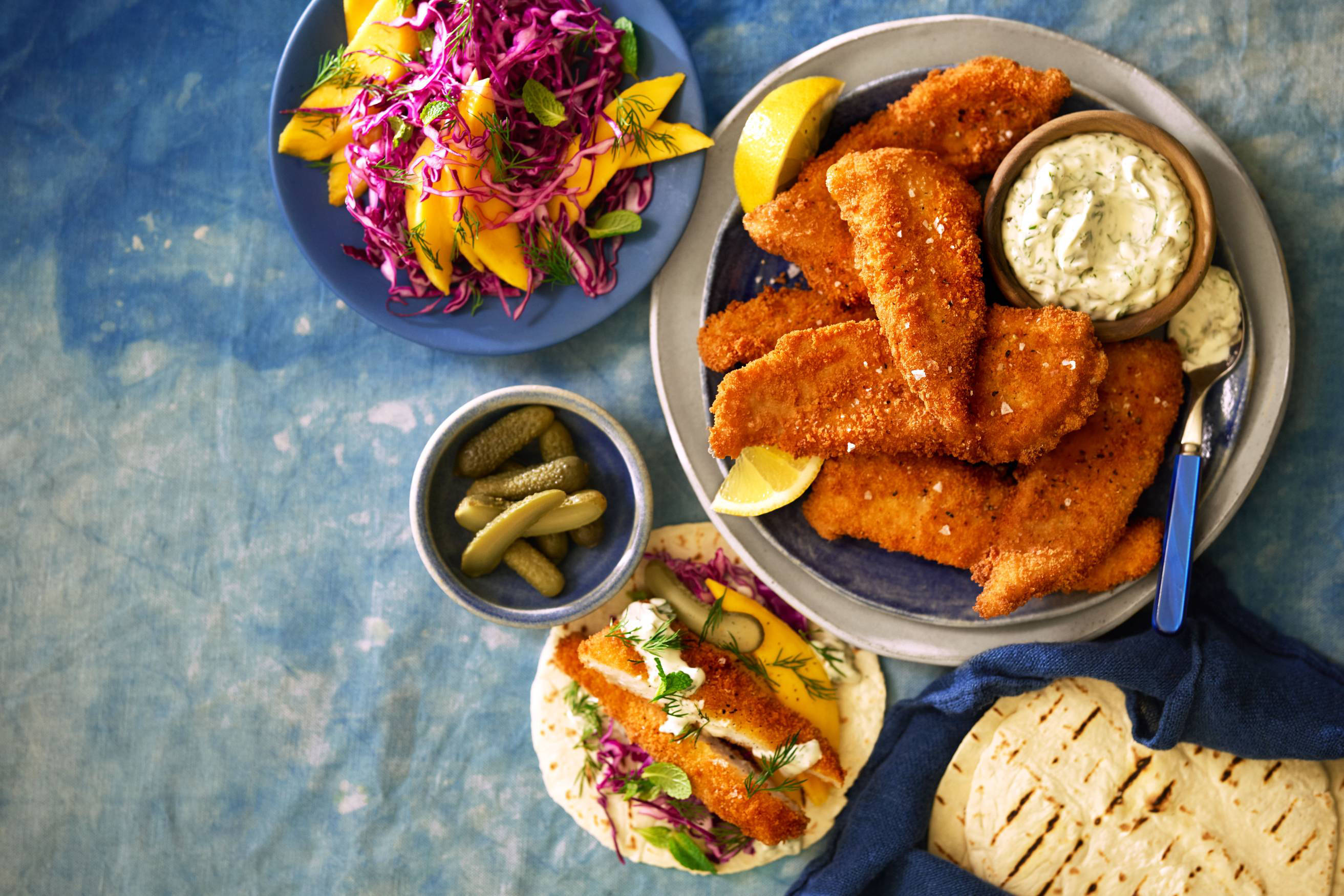 Crunchy Basa Tacos with Cabbage and Mango Slaw