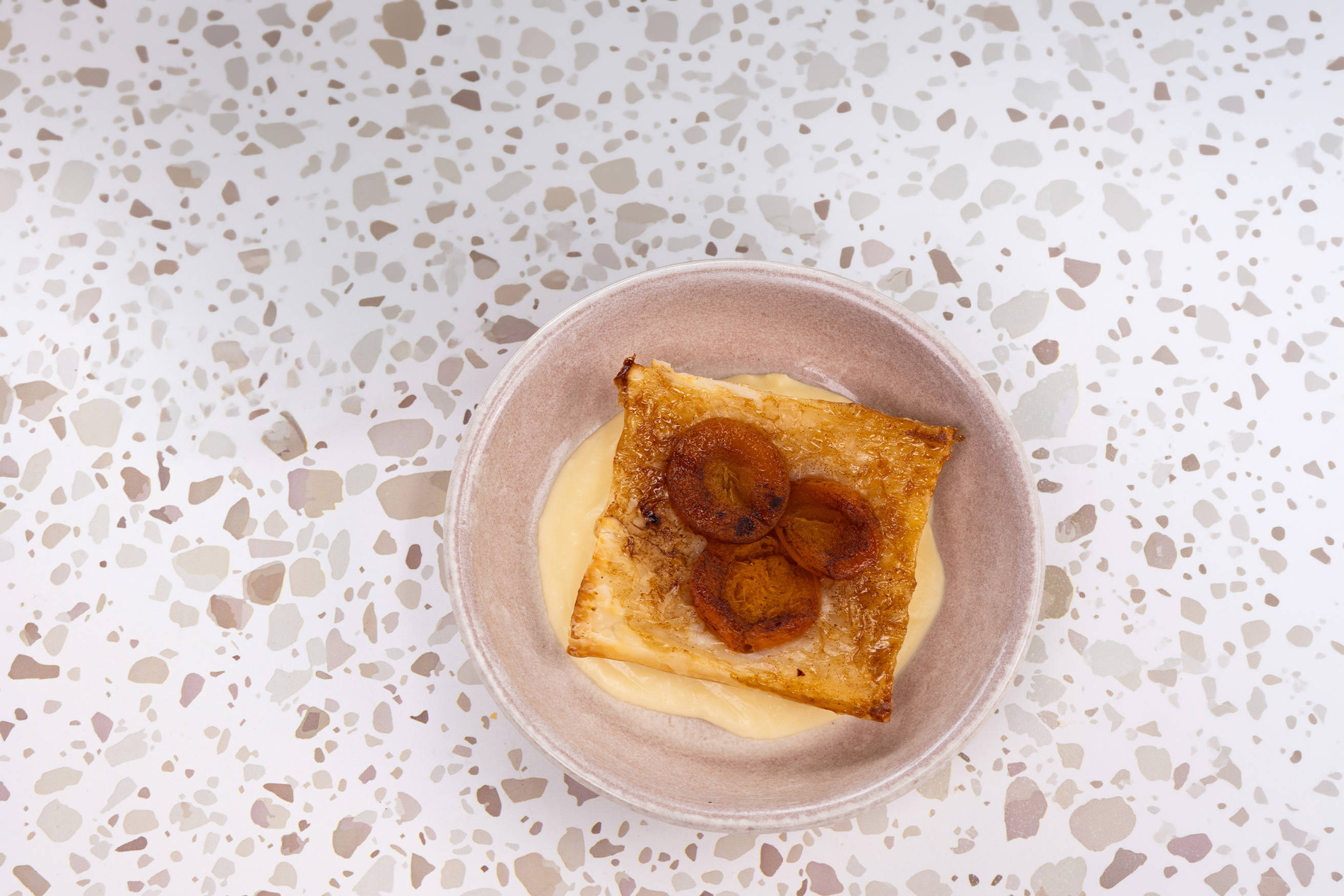 Upside Down Apricot Pie with Vanilla Custard
