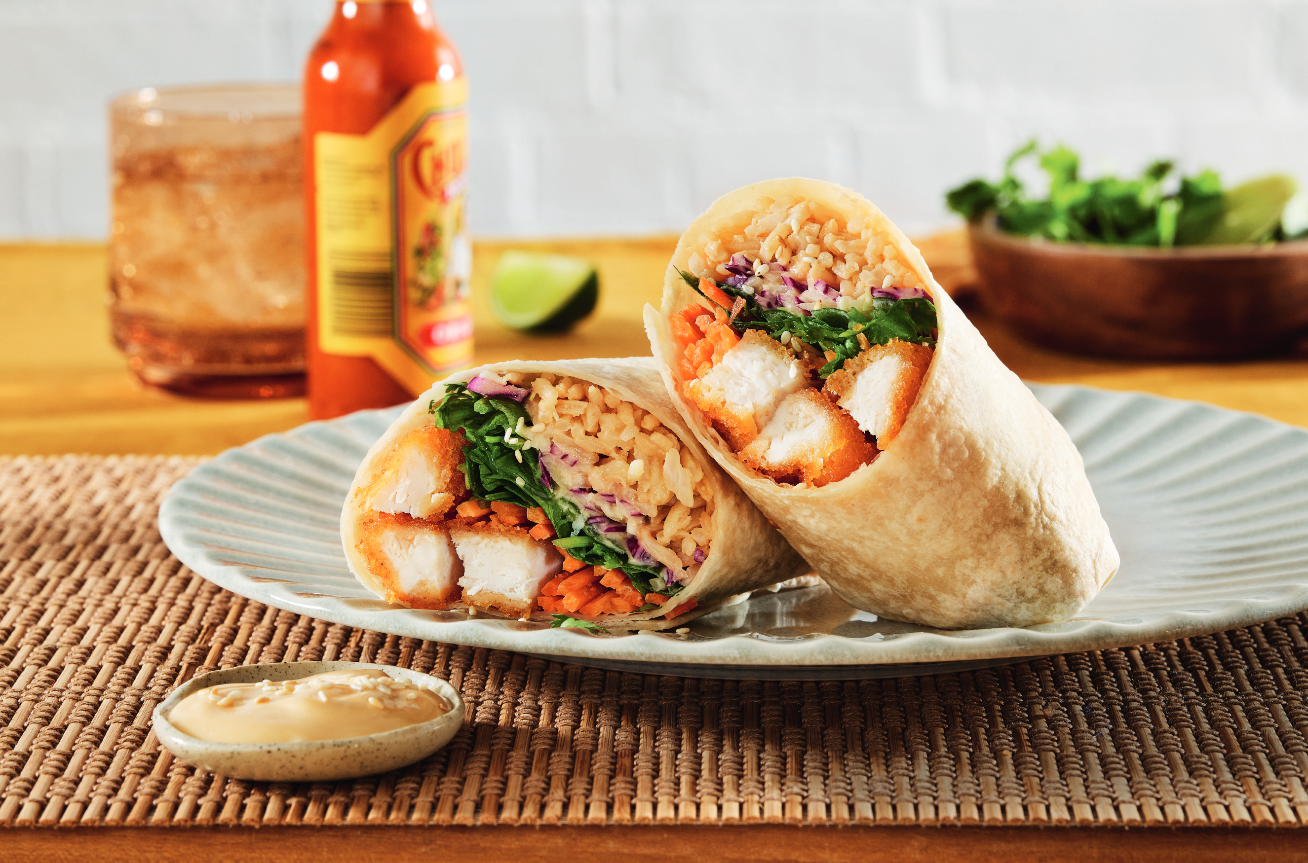 Chicken Chippy Burrito with Miso Rice and Sesame Slaw Recipe