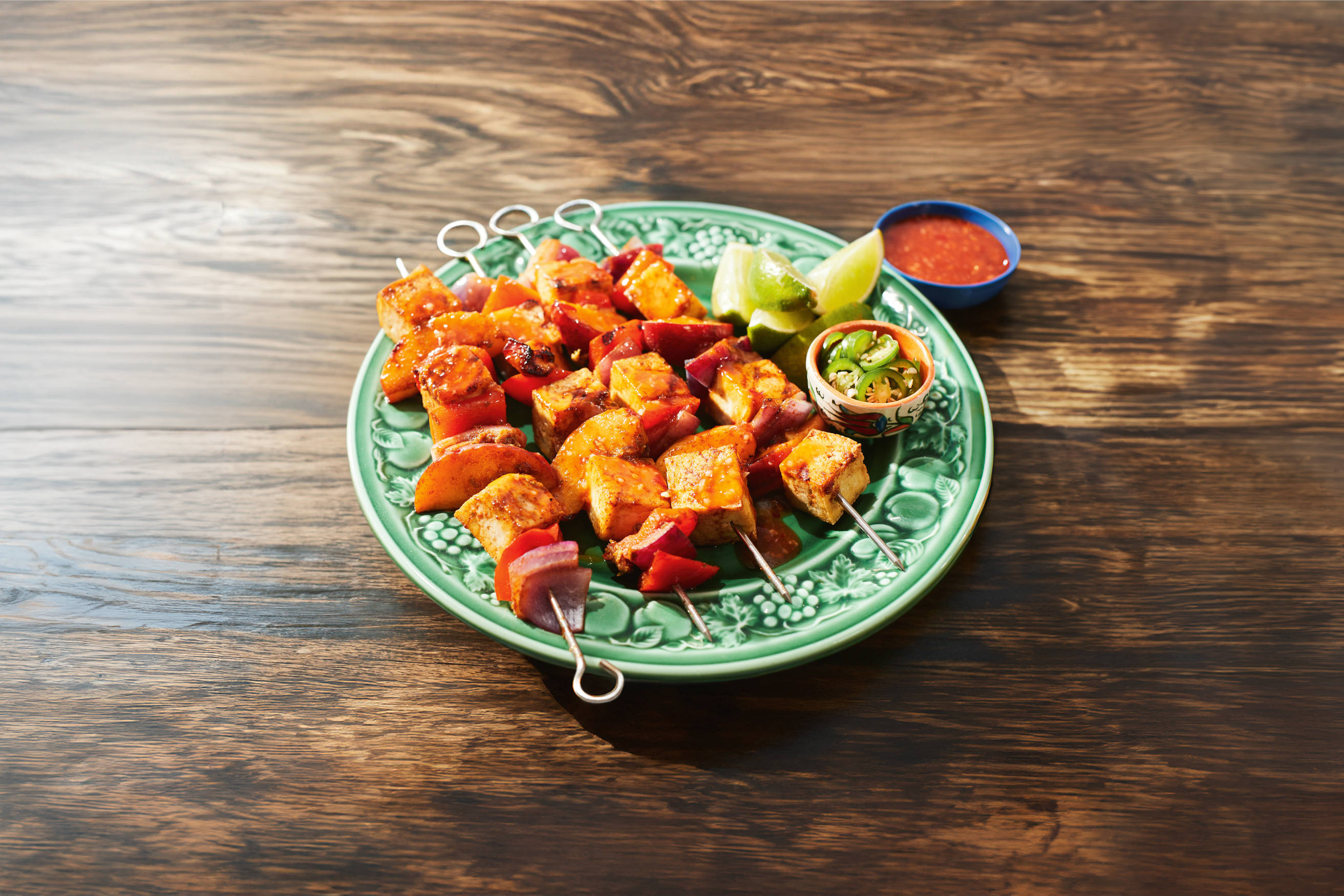 Chilli Lime Peach and Tofu Skewers Recipe