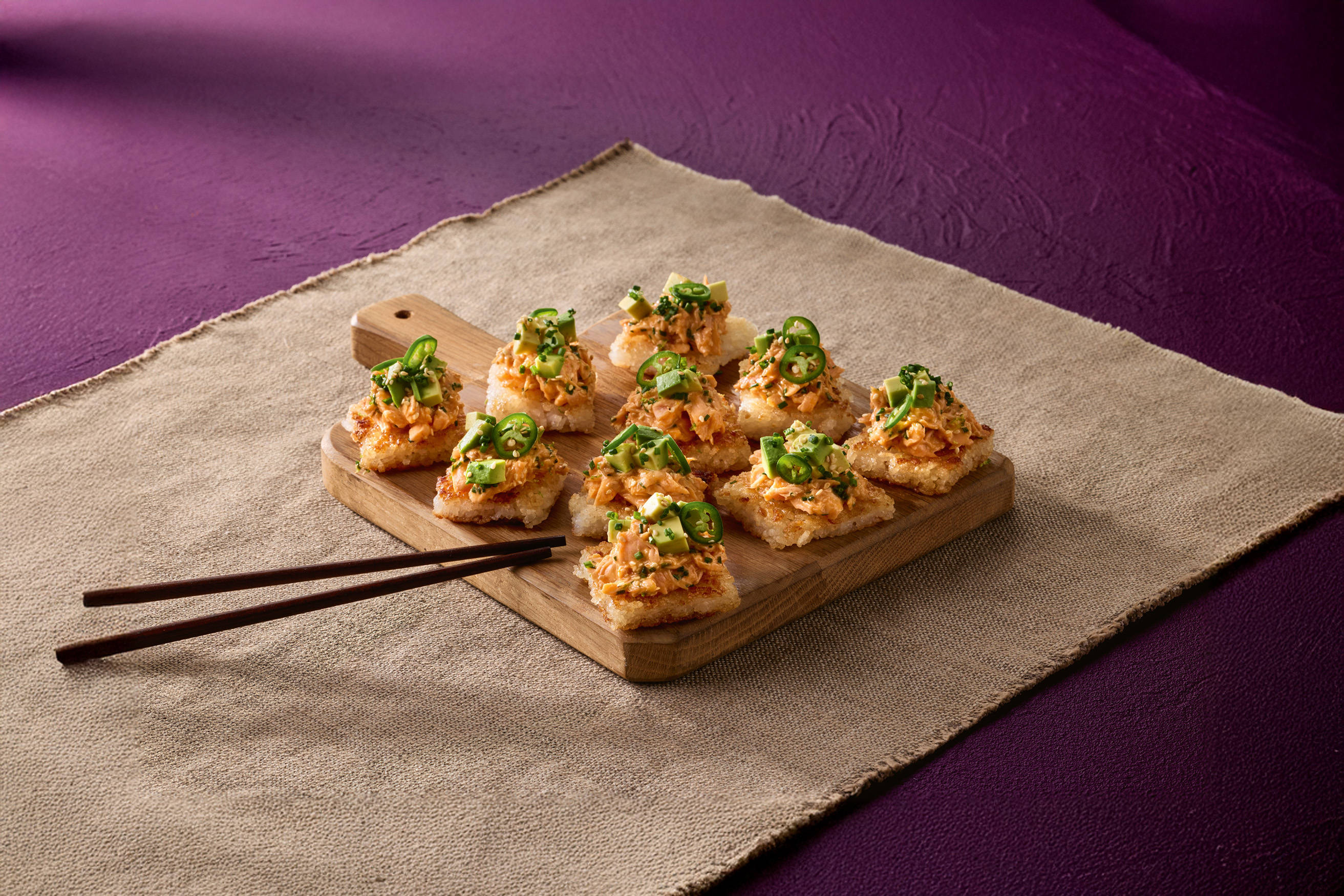 Poached Salmon on Crispy Rice Squares Recipe