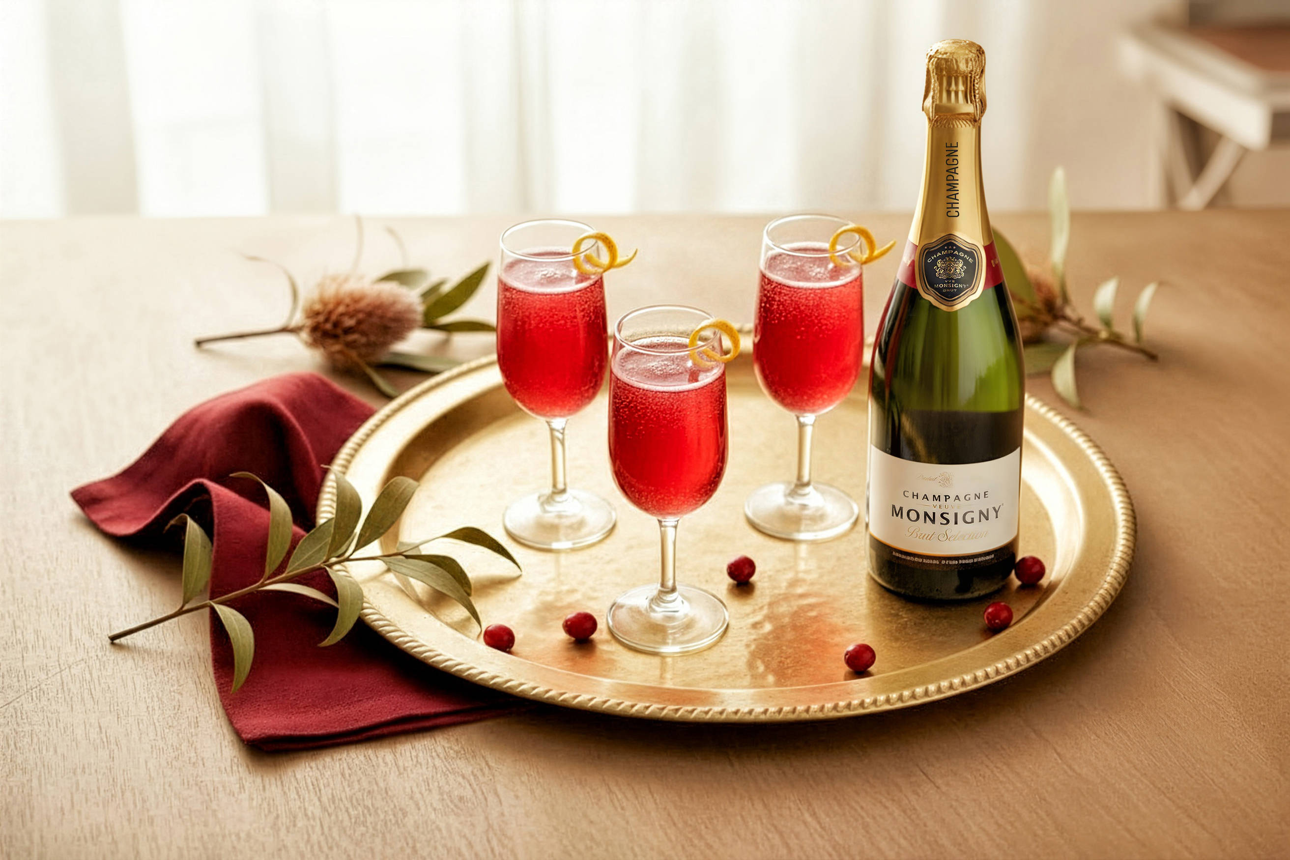Poinsettia Cocktail with Champagne & Cranberry Recipe