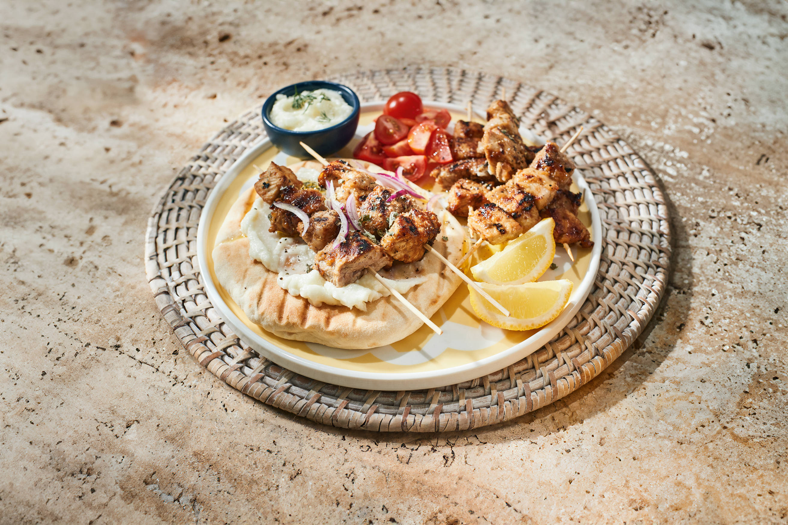 Pork Kebabs with Toum and Homemade Flatbread Recipe