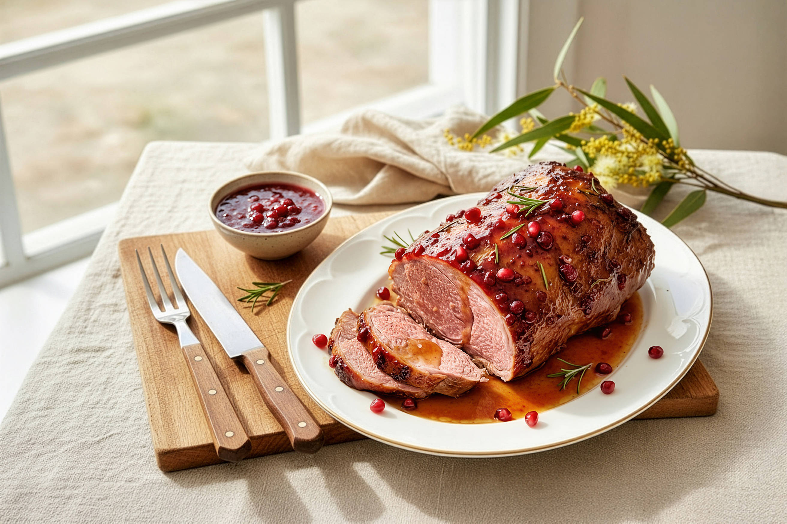 Roast Lamb with Cranberry Glaze and Rosemary Recipe
