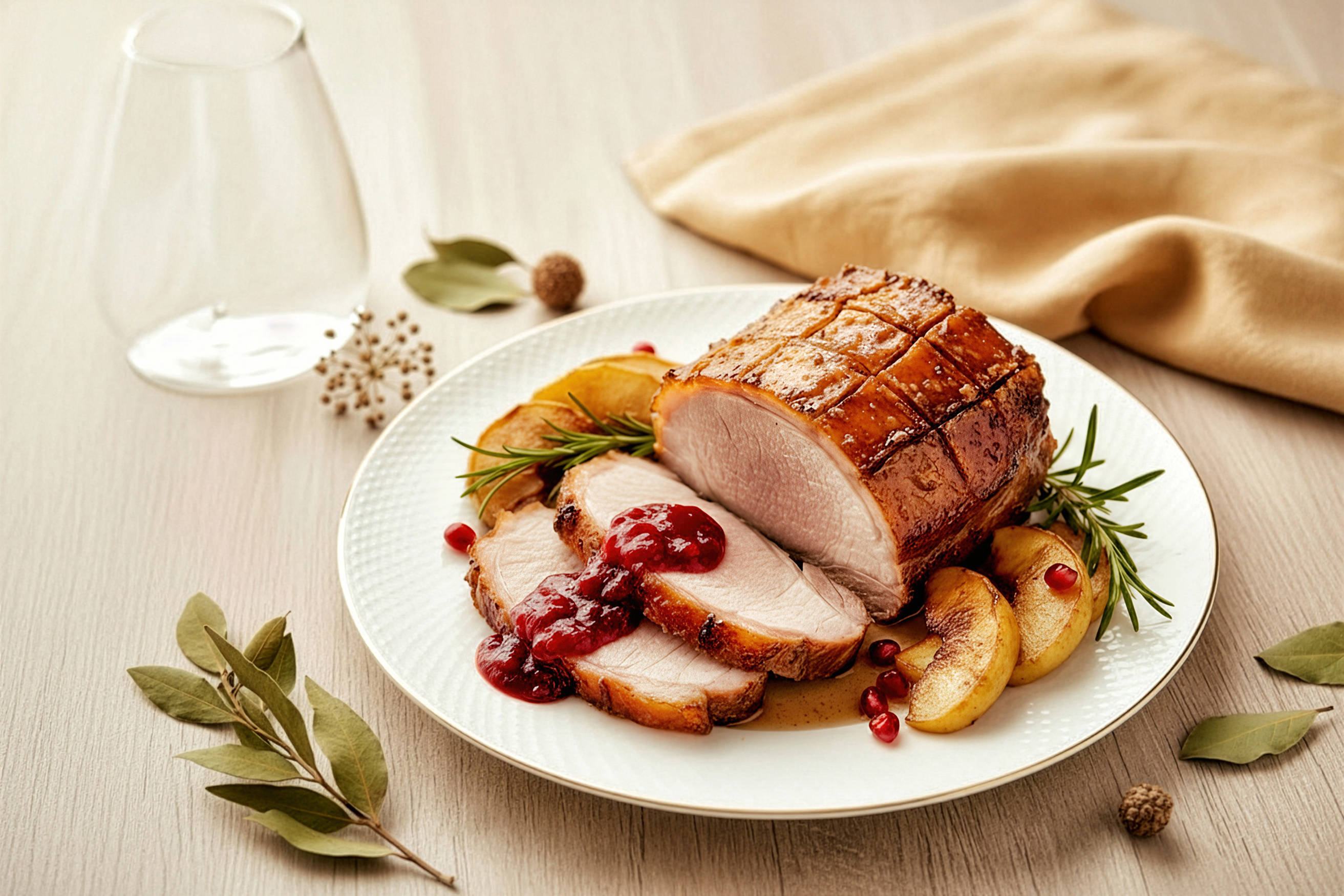 Roast Pork with Crispy Crackling and Cranberry Apple Glaze Recipe