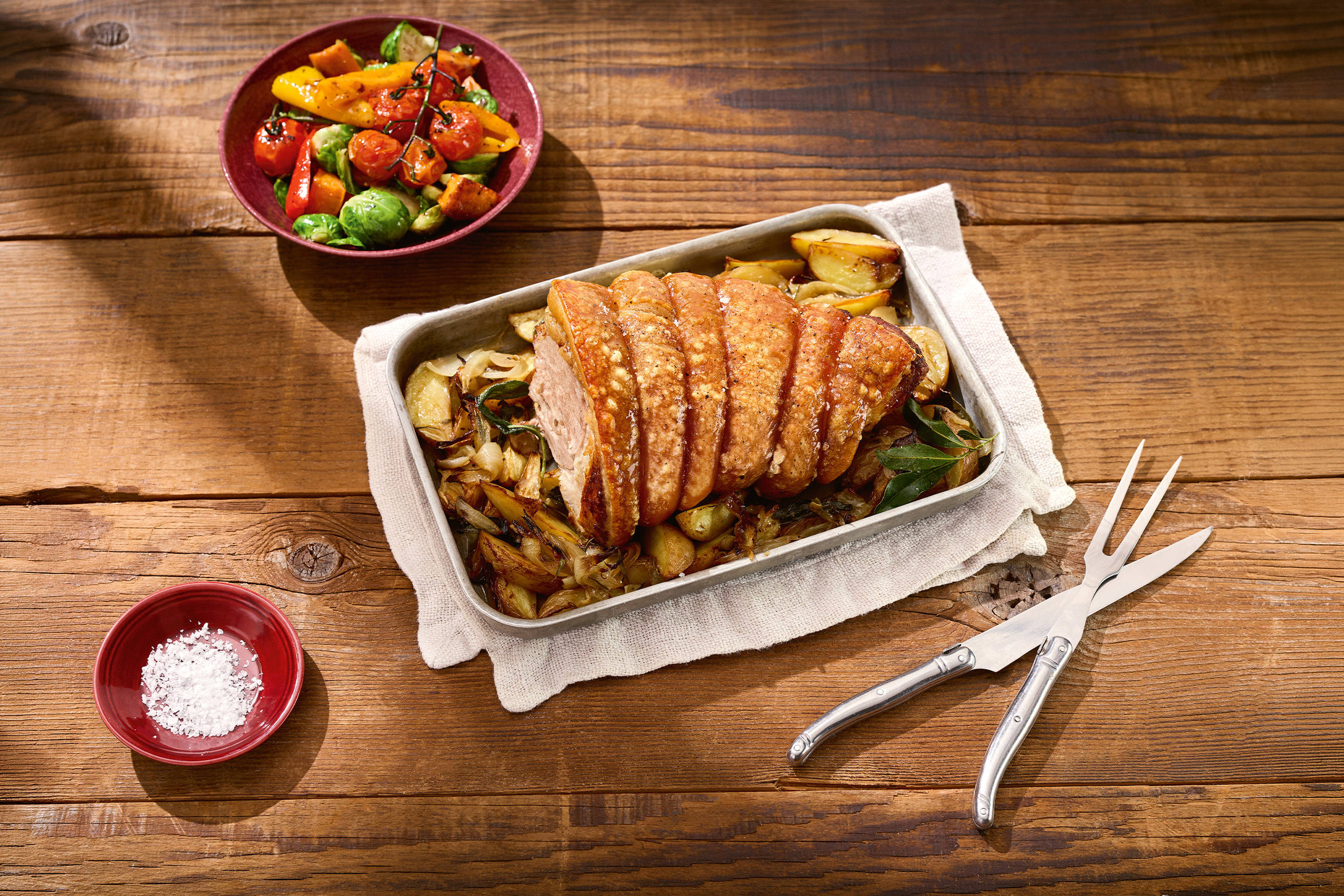 Roasted Pork Leg with Herby Potatoes Recipe