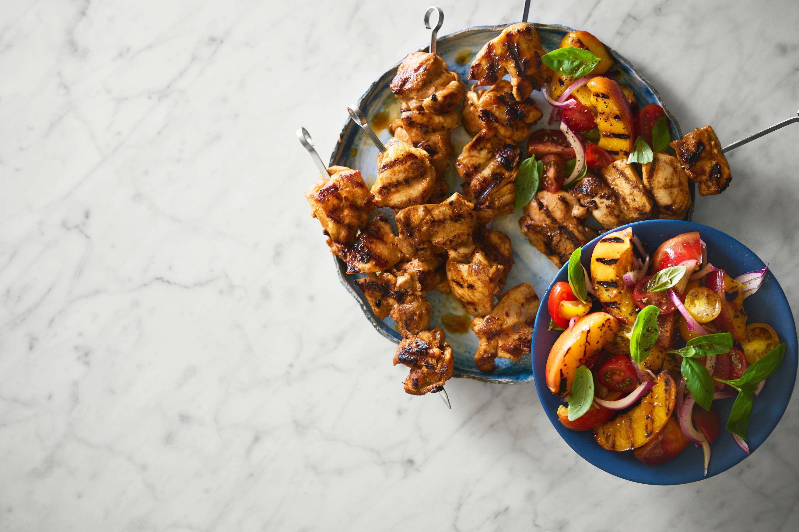Smoky Chicken Thigh Skewers with Nectarine Salad
