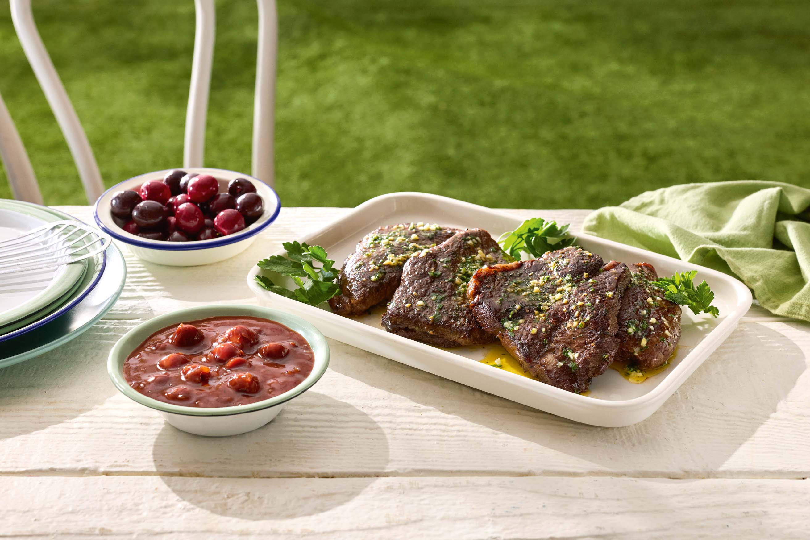 Steak with Cherry BBQ Sauce  Recipe