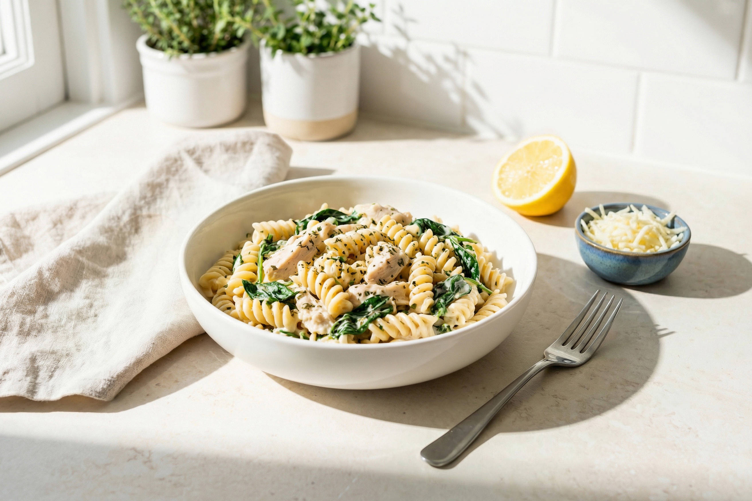 Zesty Lemon Chicken Pasta with Greens