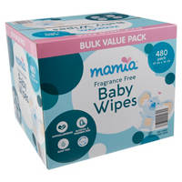 Mamia Baby Wipes Fragrance Free 480 Pack