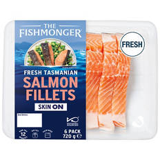 Fresh Tasmanian Salmon Fillets Skin On 6 Pack 720g