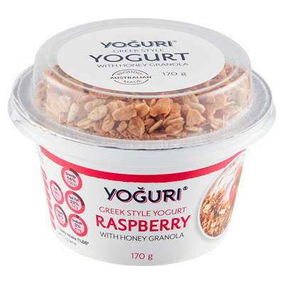 YOGURI Raspberry Greek Style Yogurt With Honey Granola 170g