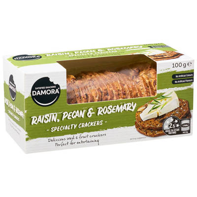 DAMORA SATISFIED SNACKING Specialty Cracker Raisin, Pecan & Rosemary 100g