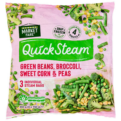 MARKET FARE Green Beans, Sweet Corn, Broccoli & Peas Quicksteam Vegetables  3 Pack 450g