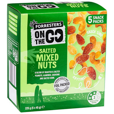 On The Go Salted Mixed Nuts 5 Pack 225g