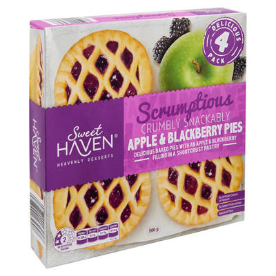 SWEET HAVEN Apple & Blackberry Pies 4 Pack 500g