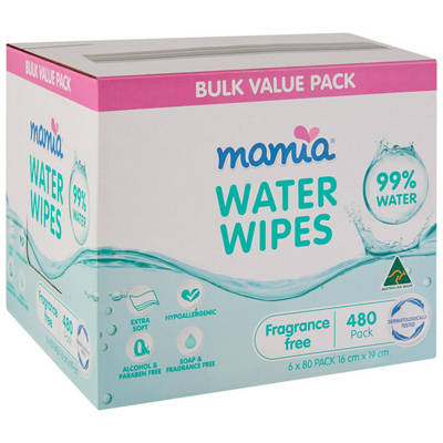 MAMIA Baby Water Wipes 6 x 80 Pack