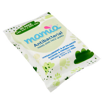 MAMIA Antibacterial Hand & Face Wipes 20 Pack, 20 pack — Aldi