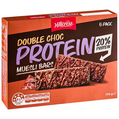 HILLCREST Double Choc Protein Museli Bars 5 Pack 175g