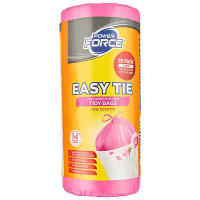 POWER FORCE Large Easy Tie Garbage Bag Rose Scented 25 Pack