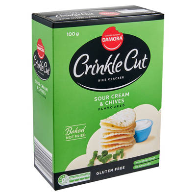 DAMORA Crinkle Cut Rice Crackers Sour Cream & Chives 100g