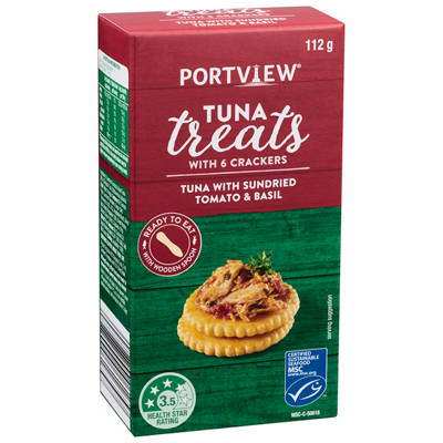 PORTVIEW Sundried Tomato And Basil Tuna Treats with Crackers 112g