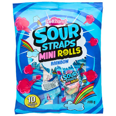 LOLLILAND Sour Strap Bites Mini Rolls Rainbow 200g