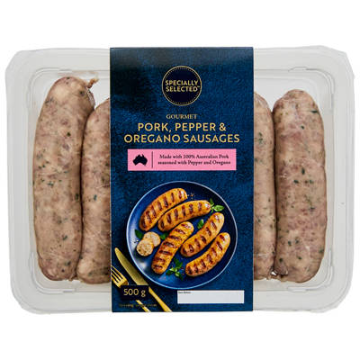 SPECIALLY SELECTED Pork, Pepper and Oregano Gourmet Sausages 500g