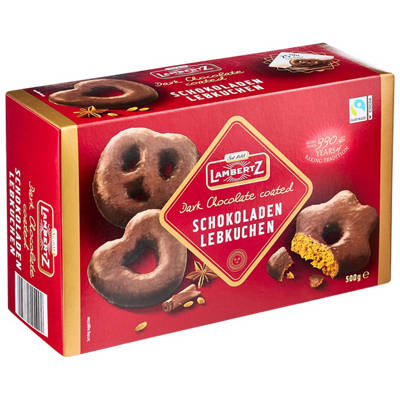 LAMBERTZ Hearts & Stars Shaped Gingerbread Dark Chocolate 500g