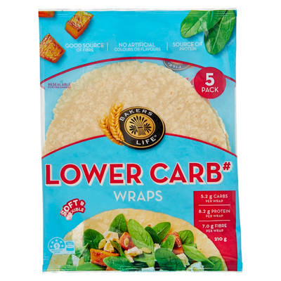 BAKERS LIFE Lower Carb Wraps 5 Pack 210g