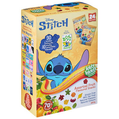 IDDY BIDDY Assorted Fruit Snacks Stitch 24 Pack 480g