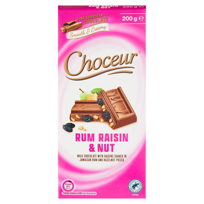 CHOCEUR Rum Raisin & Nut Chocolate Block 200g