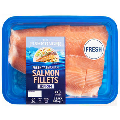 Fresh Tasmanian Salmon Fillets Skin On 4 Pack 460g
