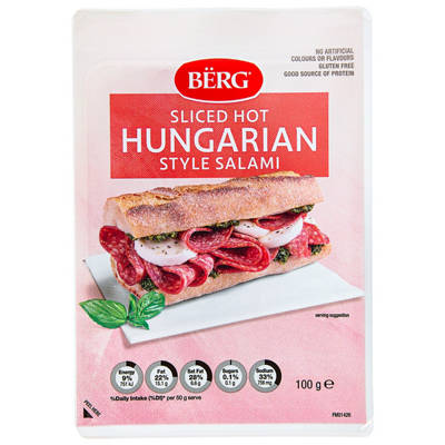 BERG Hot Hungarian Style Salami Sliced 100g
