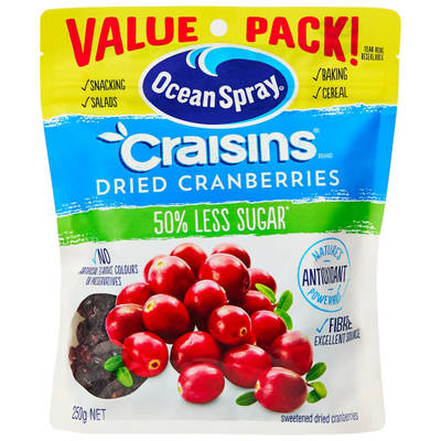 OCEAN SPRAY 50% Less Sugar Dried Cranberries 250g
