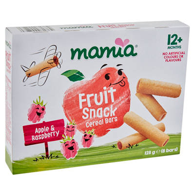 MAMIA Fruit Snack Cereal Bars Apple & Raspberry 12+ Months 8 Pack 128g