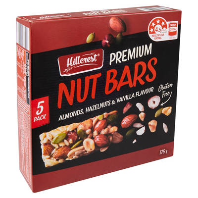 HILLCREST Almond Hazelnut & Vanilla Premium Nut Bars 5 Pack 175g