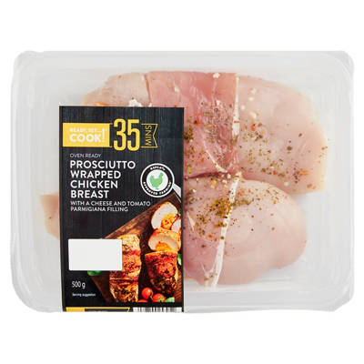 READY, SET…COOK! Prosciutto Wrapped RSPCA Approved Chicken Breast Parmigiana 2 Pack 500g