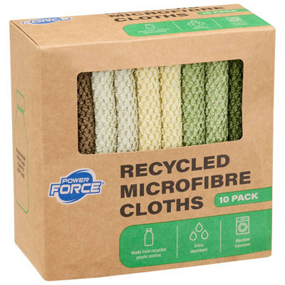 POWER FORCE Recycled Microfibre Cloths Mixed 10 Pack