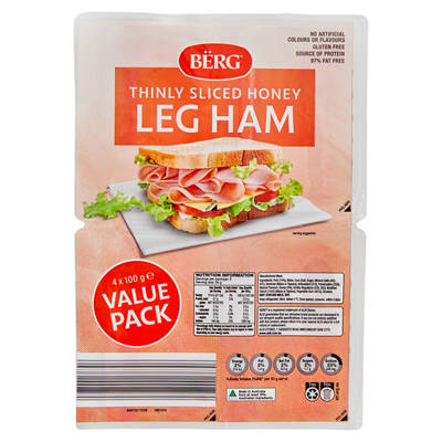 BERG Honey Leg Ham Sliced 4 Pack, 400g