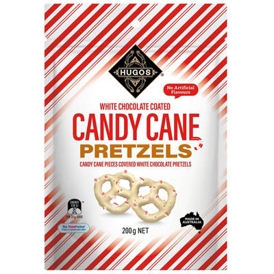 HUGOS White Chocolate Candy Cane Pretzels 200g