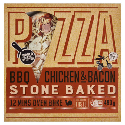 WORLD KITCHEN Stone Baked BBQ Chicken & Bacon Pizza 490g