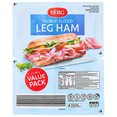 BERG Leg Ham Thinly Sliced 4 Pack 400g