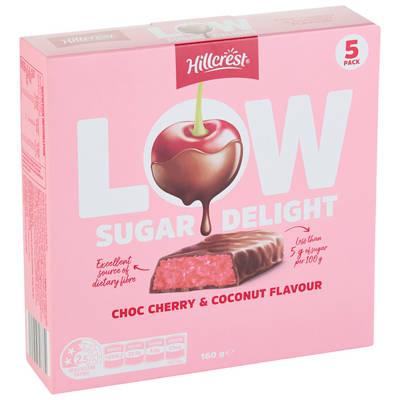 HILLCREST Low Sugar Delight Bars Choc Cherry & Coconut 5 Pack 160g