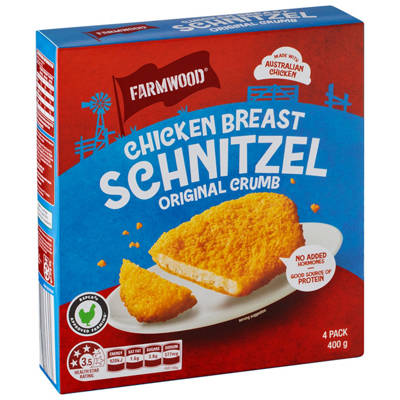 FARMWOOD Chicken Breast Schnitzel Original Crumb 4 Pack 400g