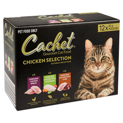 CACHET Premium Cat Food Pouch Chicken or Tuna 12 Pack 85g